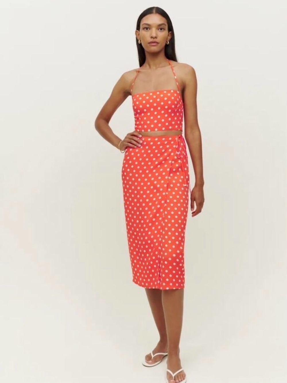 Reformation Orange Polka two piece (skirt and crop top)